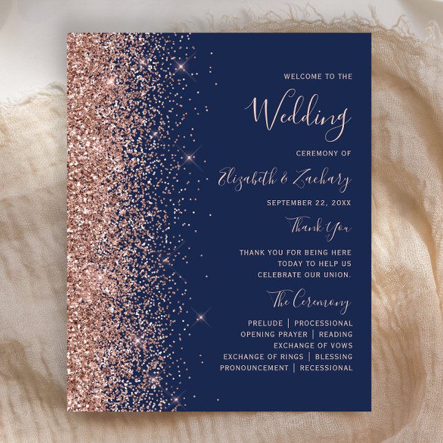 Programa de Boda Azul Marino con Brillo de Oro Ros (Subido por el creador)