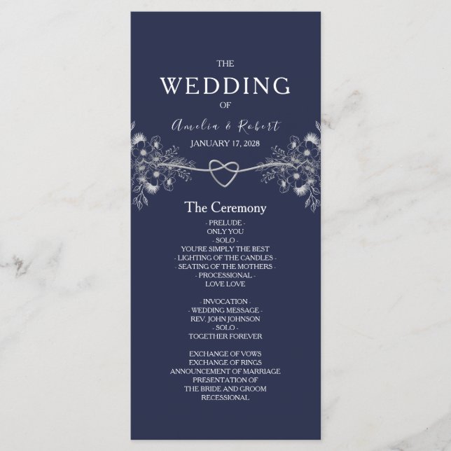 Programa de Boda Azul Marino Elegante (Anverso)