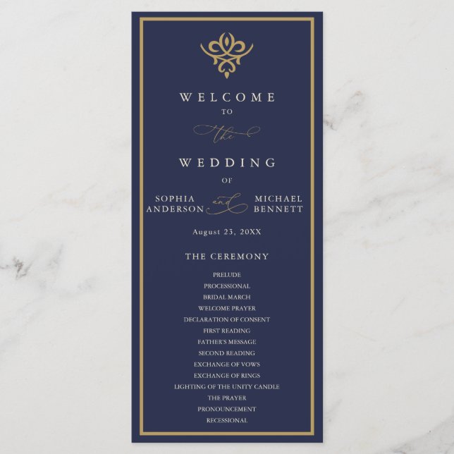 Programa de Boda Azul Marino Old Money (Anverso)