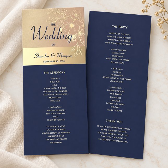 Programa de Boda Azul Marino y Rosa Dorado (Subido por el creador)