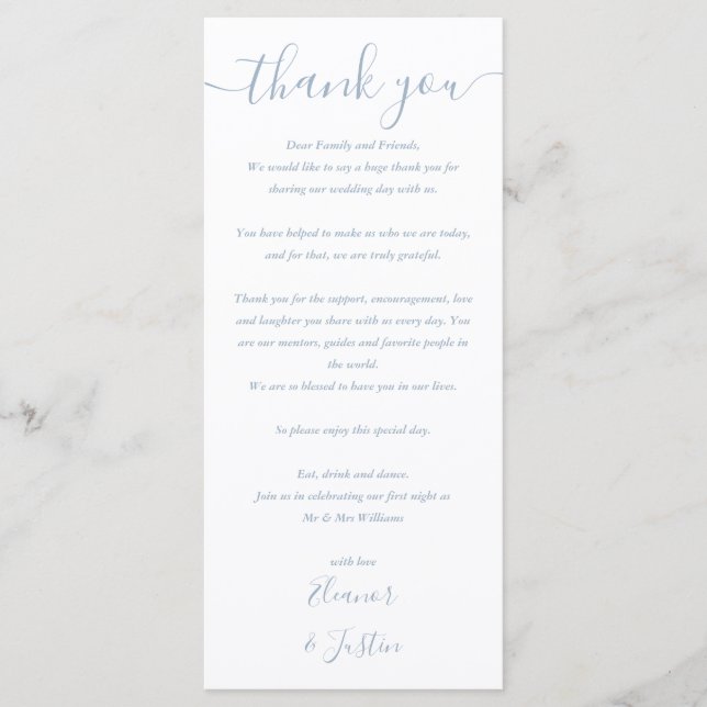Programa de Boda Azul Polvoriento Tarjeta de Agrad (Anverso)