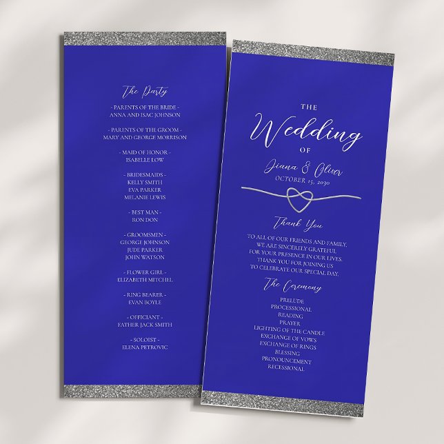 Programa de Boda Azul Real Plateado Moderno (Subido por el creador)