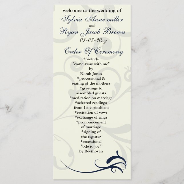 programa de boda azul y marfil Tarjeta para rack (Anverso)