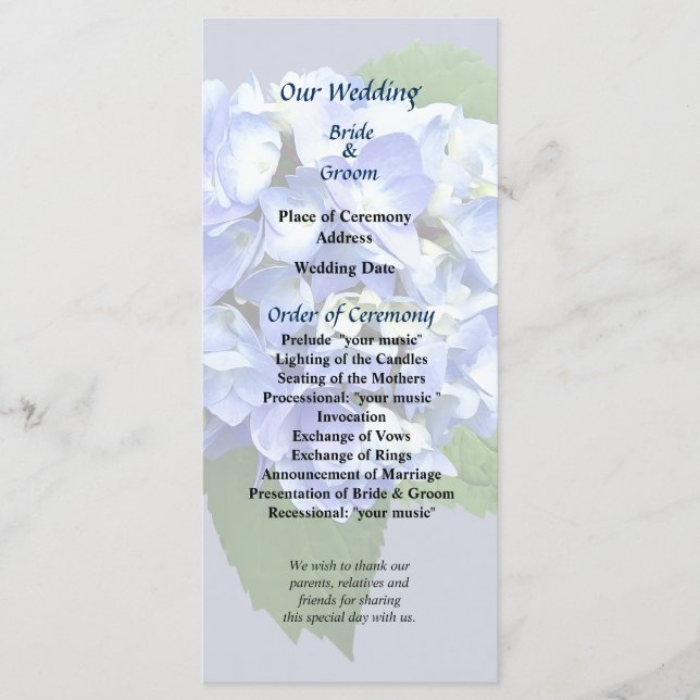 Programa de Boda Azul y Morado (Anverso)