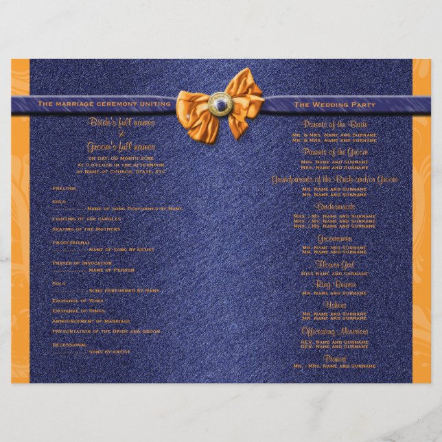 programa de boda azul y naranja (Anverso)