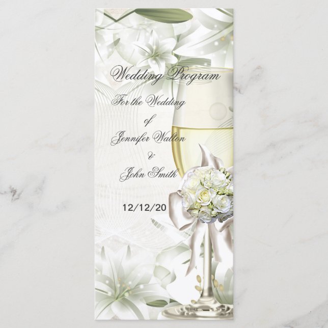 Programa de Boda Beige Floral Verde (Anverso)