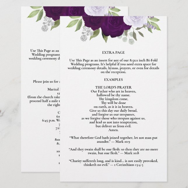 Programa de Boda Bi-Fold de Rosas Purpúreas con Pá (Anverso / Reverso)