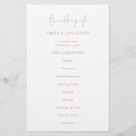 Programa de Boda Blanca de Oro con Texto Elegante