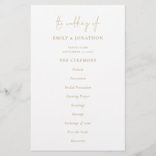 Programa de Boda Blanca de Oro con Texto Elegante