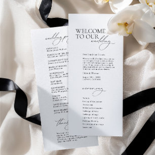 Programa de Boda Blanco con Caligrafía Moderna Sen