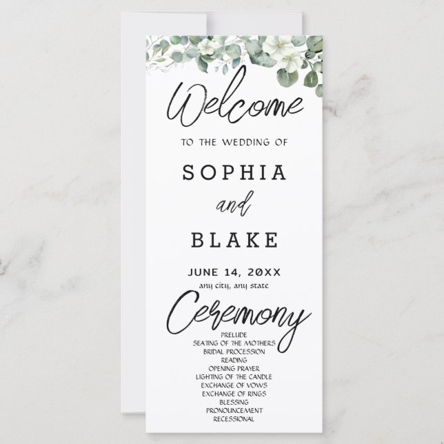 Programa de Boda Blanco con Flores Verdes (Anverso)