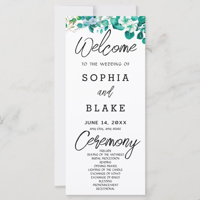 Programa de Boda Blanco con Flores Verdes (Anverso)