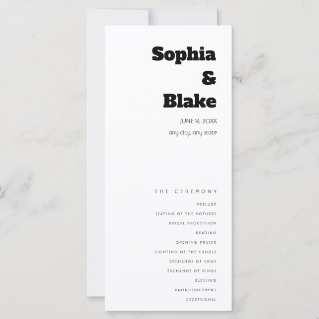Programa de Boda Blanco Minimalista Simple (Anverso)