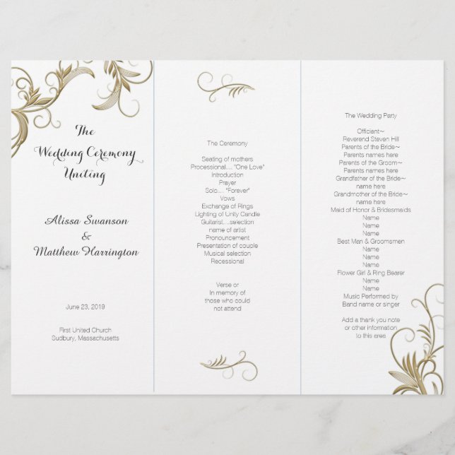Programa de Boda Blanco Tri-Plegable con Florecimi (Anverso)