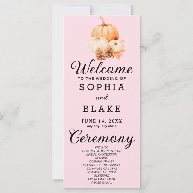 Programa de Boda Blanda de Pink (Anverso)