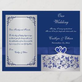 Programa de Boda Blue, Silver Floral Hearts