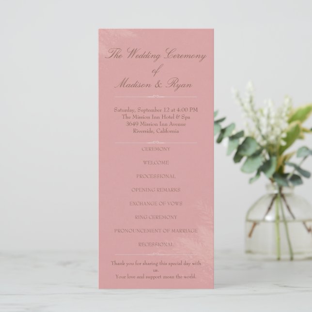 Programa de Boda Blush Romance (Anverso de pie)