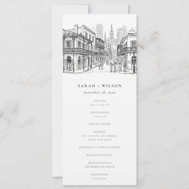 Programa de Boda Boceto de Nueva Orleans Louisiana (Anverso)