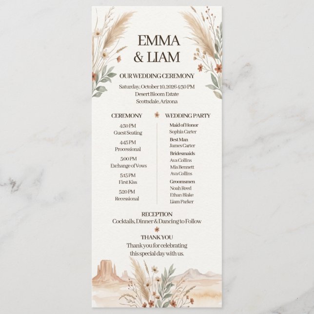 Programa de Boda Boho del Desierto de Terracota Mo (Anverso)