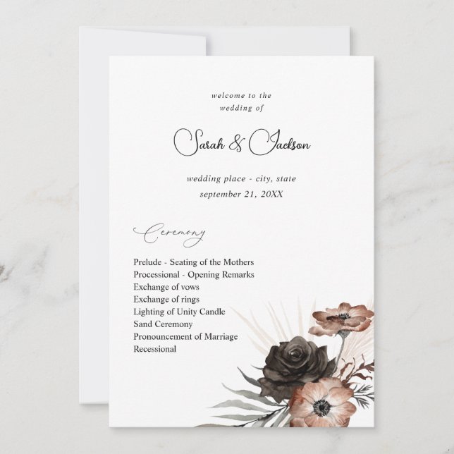 Programa de Boda Boho Floral Negro y Natural 2 (Anverso)