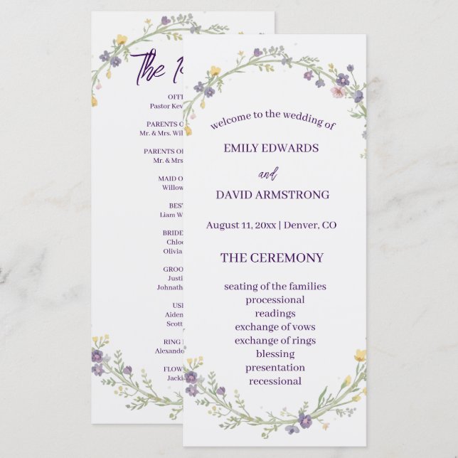 Programa de Boda Boho Floral Simple Moderno (Anverso / Reverso)