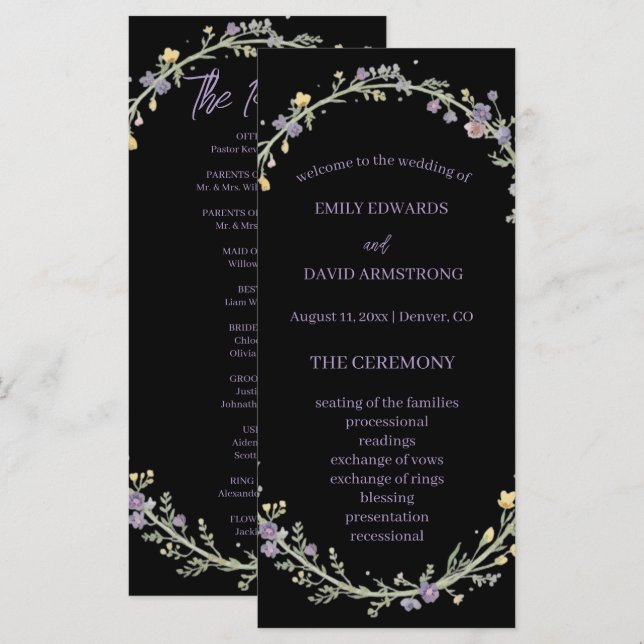 Programa de Boda Boho Floral Simple Moderno (Anverso / Reverso)