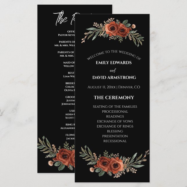 Programa de Boda Boho Floral Terracota Malhumorado (Anverso / Reverso)