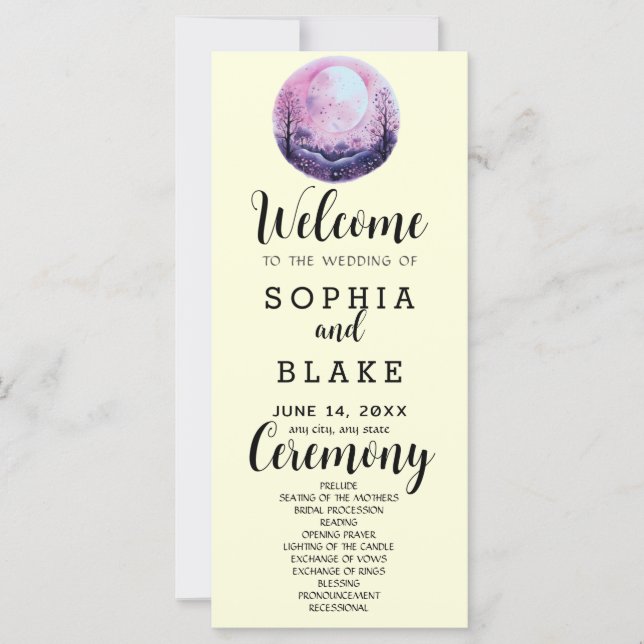 Programa de Boda Boho Rosa y Blanco Luna Llena Ama (Anverso)