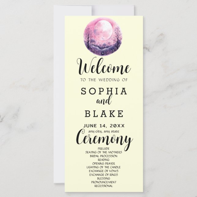 Programa de Boda Boho Rosa y Blanco Luna Llena Ama (Anverso)