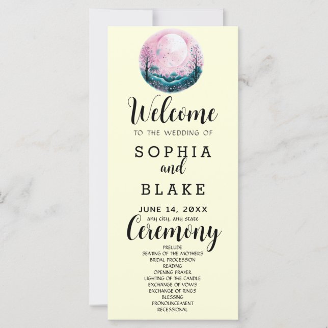 Programa de Boda Boho Rosa y Blanco Luna Llena Ama (Anverso)