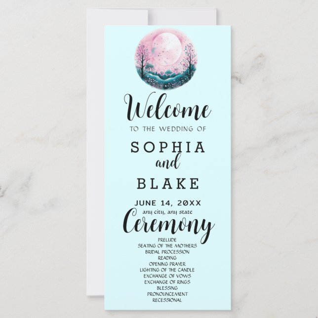 Programa de Boda Boho Rosa y Blanco Luna Llena Azu (Anverso)
