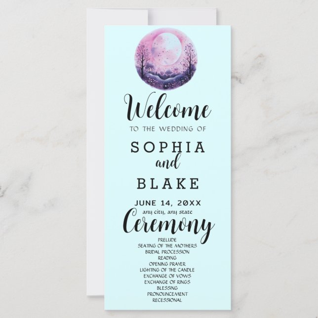 Programa de Boda Boho Rosa y Blanco Luna Llena Azu (Anverso)
