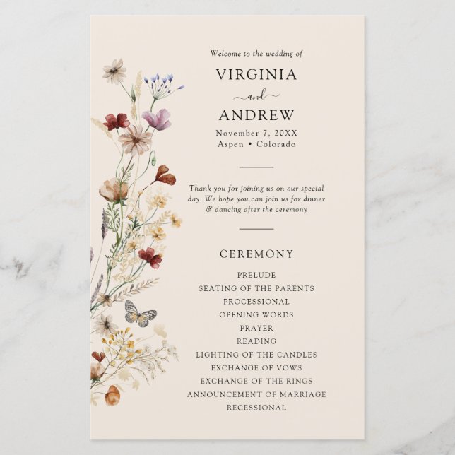 Programa de Boda Boho Wildflower (Anverso)