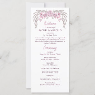 Programa de Boda Borgoña Rosa Floral Dusty Rubor