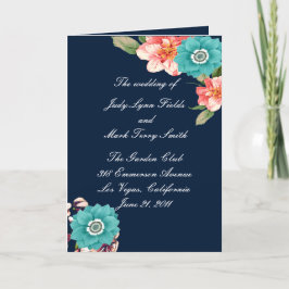 Programa De Boda Botánica Floral Azul Y Rosa