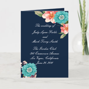 Programa De Boda Botánica Floral Azul Y Rosa