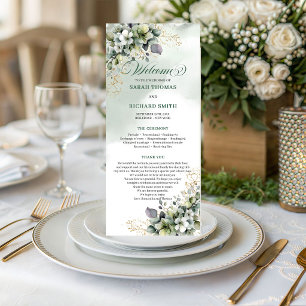 Programa de Boda Botánico Acuarela Verde Blanco