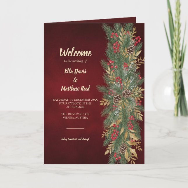 Programa de Boda Botánico de Navidad Elegante Dobl (Anverso)