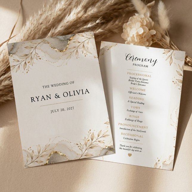 Programa de Boda Botánico de Oro Elegante (Elegant Gold Botanical Wedding Program
)