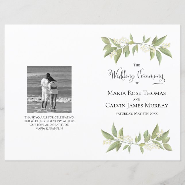 Programa de Boda Botánico Elegante de Verdor (Anverso)