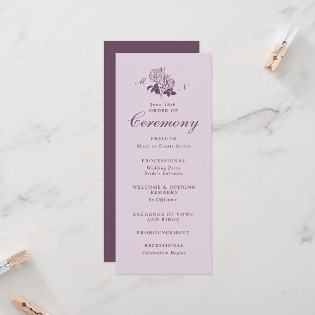 Programa de Boda Botánico Francés Lila (Anverso/Reverso In Situ)