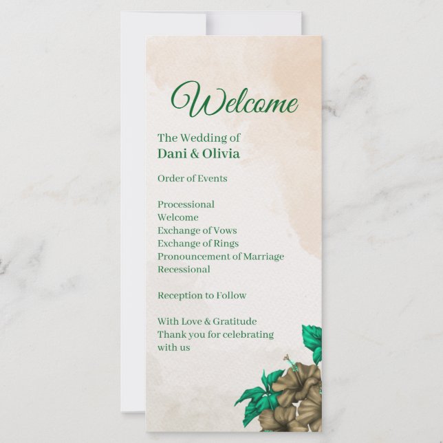 Programa de Boda Botánico Verde Elegante (Anverso)