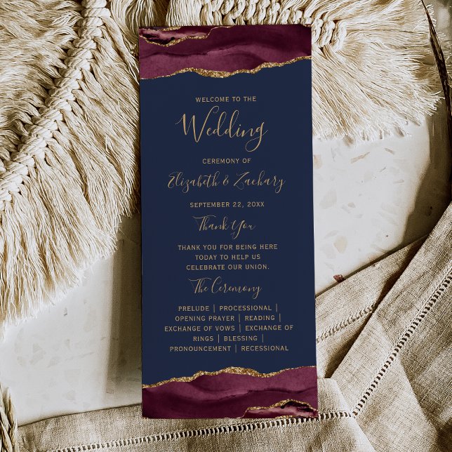 Programa de Boda Burgundy Gold Agata Navy Presupue (Subido por el creador)