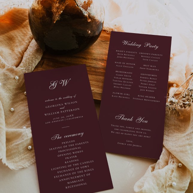 Programa de Boda Burgundy Moderno (Subido por el creador)