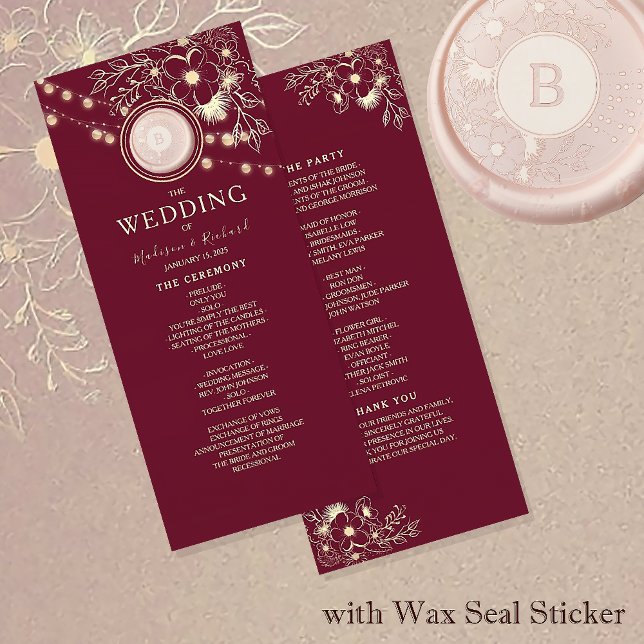 Programa de Boda Burgundy Rústico Elegante (Subido por el creador)