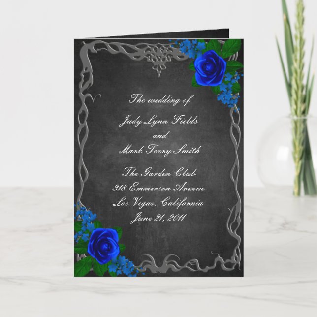 Programa de Boda Caída del Royal Blue Rosa Chalk B (Anverso)