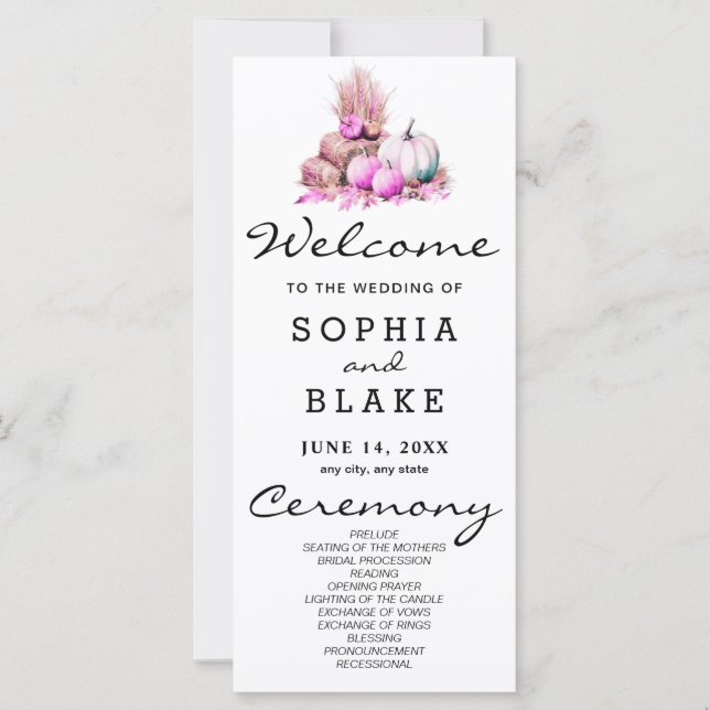 Programa de Boda Caída en Calabazas Blancas y Rosa (Anverso)