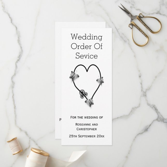 Programa De Boda Cardíaca De Mariposa Blanca Y Neg (Anverso/Reverso In Situ)