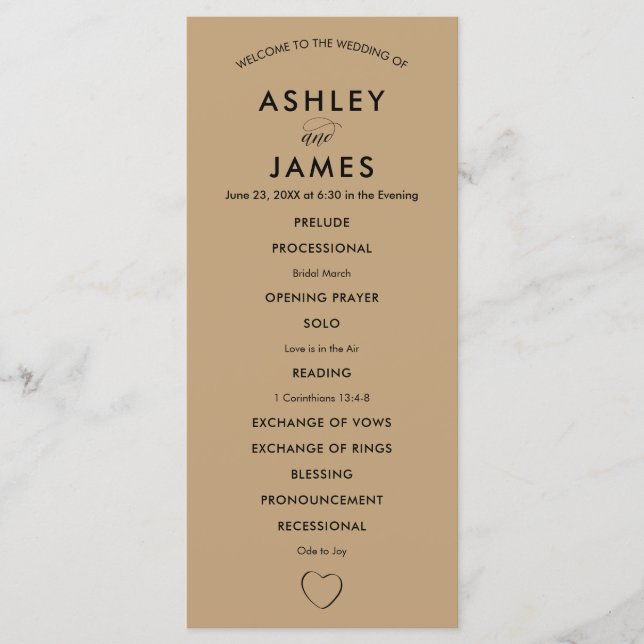 Programa de Boda Cardíaca Moderna para Ceremonia (Anverso)