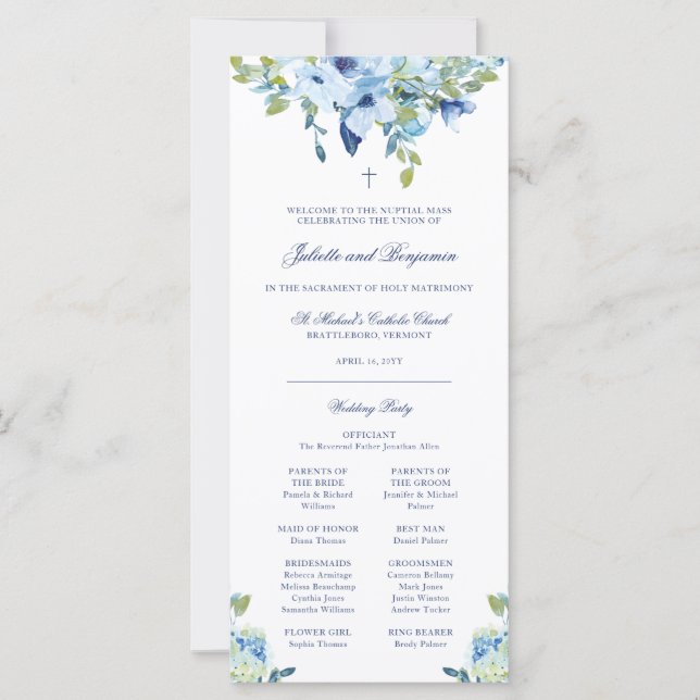 Programa de Boda Católica Floral Azul Juliette (Anverso)